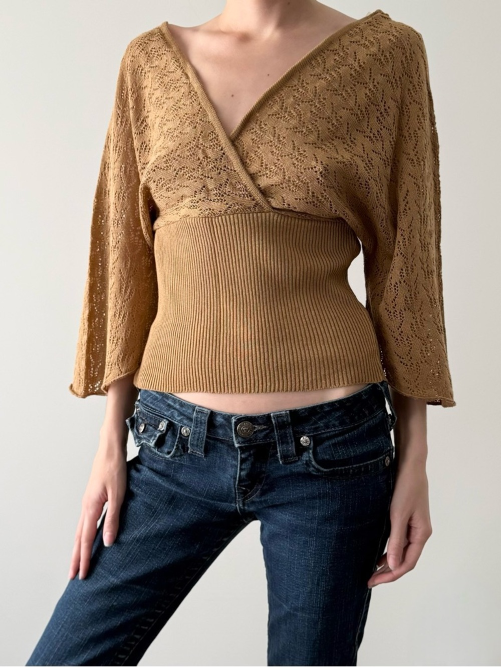 90s seductions wide sleeve boho knit top